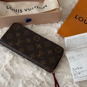 Louis Vuitton Clemence Fuchsia Brown Monogram Zipper Wallet